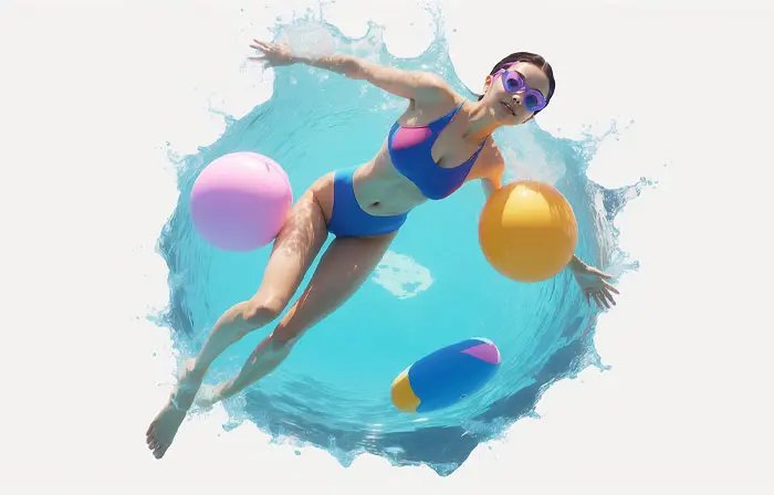 Girl Swimming in Pool 3D Character Illustration